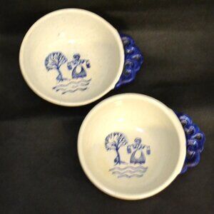 Pair Of Metlox Pottery Vintage Soup Bowls Poppytrail Pattern Provincial Blue